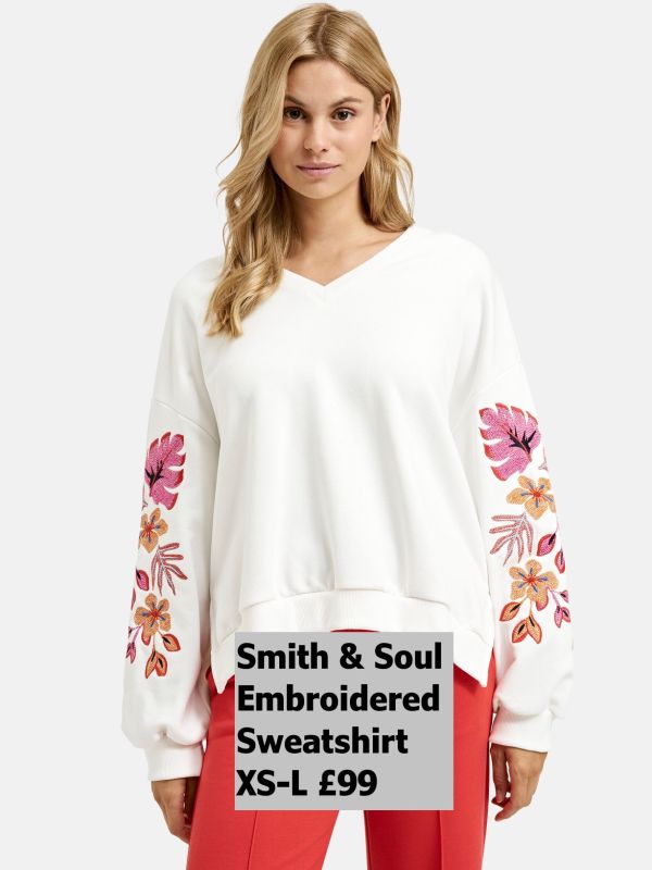 0225 0259 Sweatshirt Embroidered Sleve Off White XS L £99 Model 1