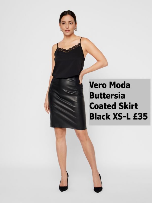 10218187 Buttersia HW Coated Skirt Black XS L £35 Model