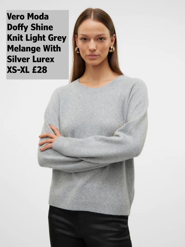 10221006 Doffy Shine Knit Light Grey Melange W Silver Lurex XS XL £28 Model 3