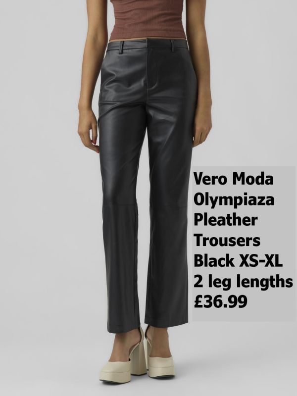 10274443 Olympiazamira MW Straight Pleather Trousers Black XS XL 2 Leg Legths 30 And 32 £36.99 Model 3