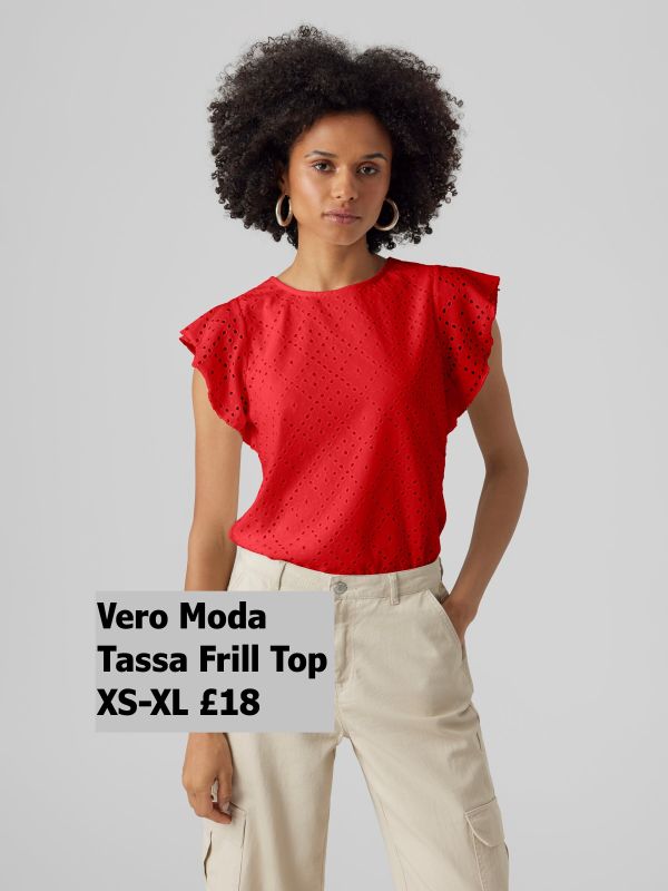 10286067 Tassa Frill Top Firey Red XS XL £18 Model 1