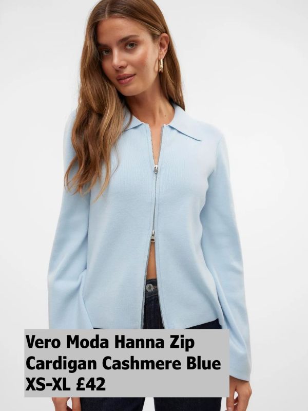 10297844 Hanna LS Knit Zip Cardigan Cashmere Blue Xs XL £42 Model 1