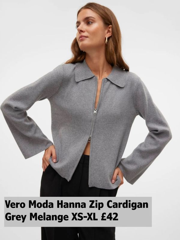 10297844 Hanna LS Knit Zip Cardigan Grey Melange Xs XL £42 Model 1