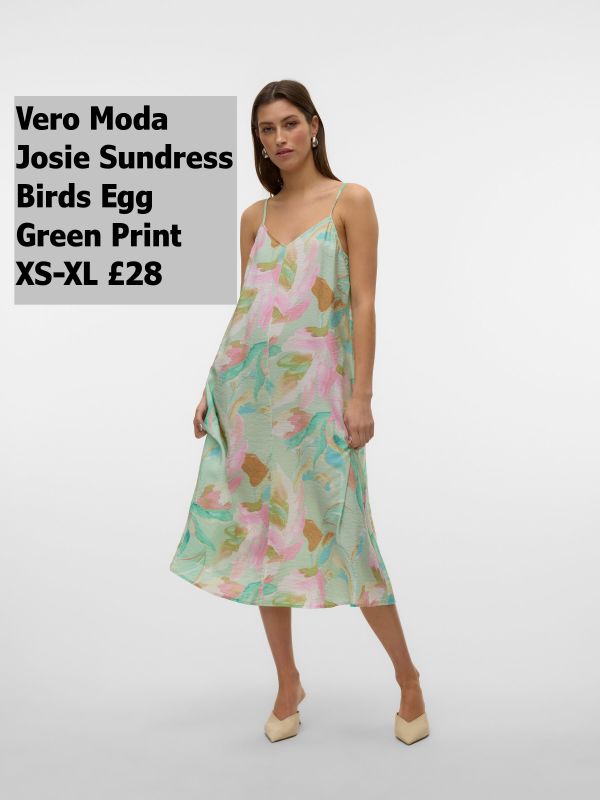 10303398 Josie Calf Singlet Dress Birds Egg Green Myra Print XS XL £28 Model 1