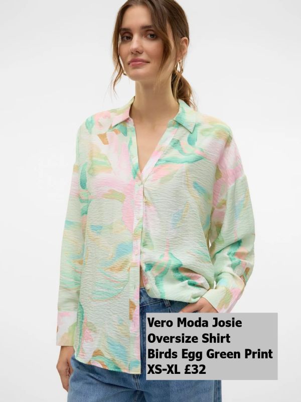 10315150 Josie Oversize Shirt Birds Egg Green Myra Print XS XL £32 Model 1