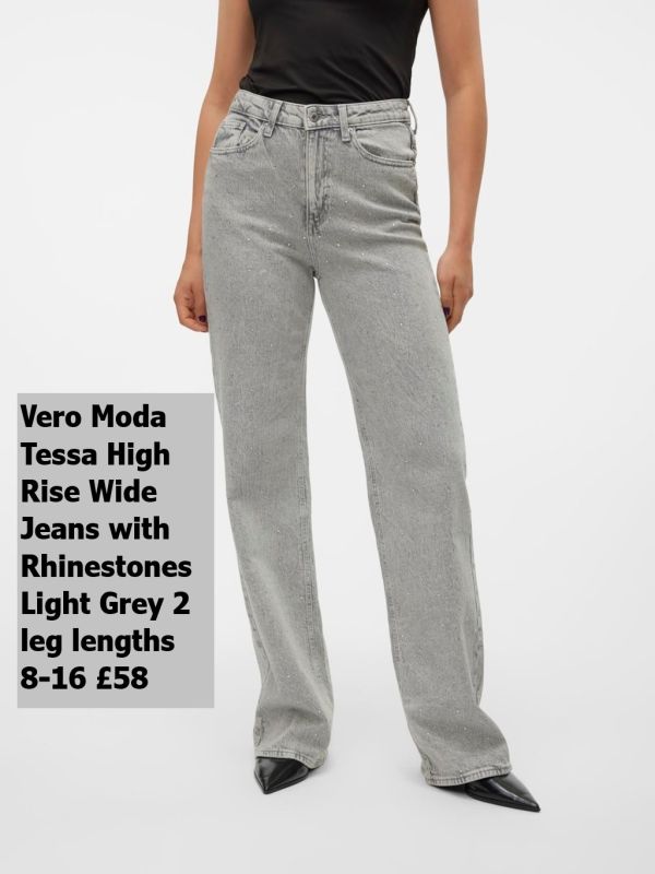 10316541 Tessa HR Wide Jeans With Rinestones Light Grey 8 16 2 Leg Lengths 30 And 32 £58 Model 2