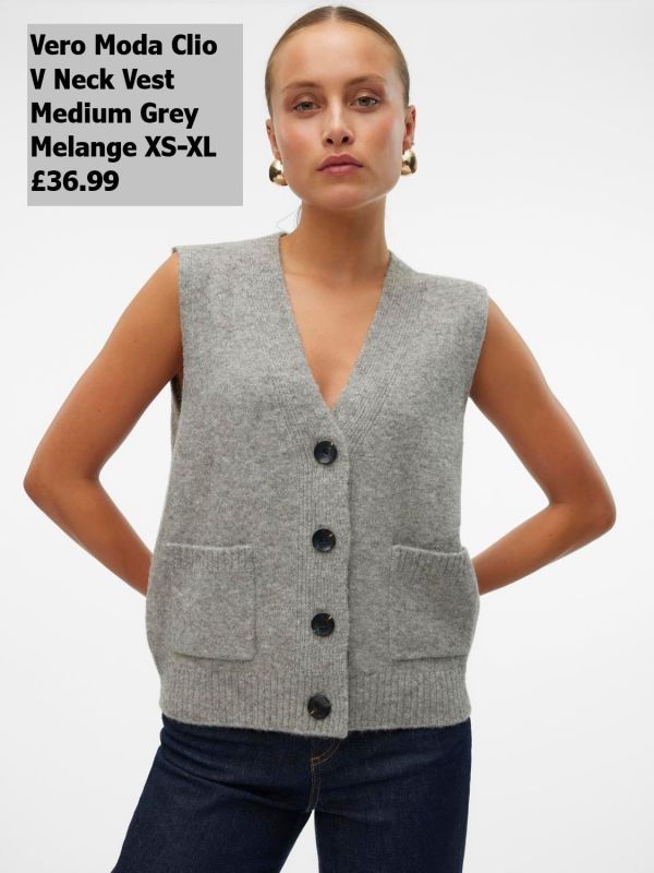 10317011 Clio V Neck Vest Med Grey Melange XS XL £36.99 Model 2