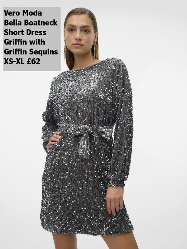 10317046 Bella LS Boatneck Short Dress Griffin With Griffin Sequins XS XL £62 Model 2