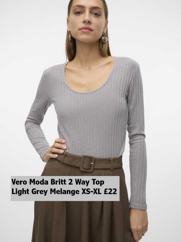 10317846 Britt LS 2 Way Top Light Grey Melange XS XL £22 Model 4