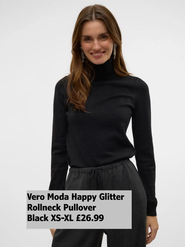 10317985 Happy Glitter LS Rollneck Pullover Black XS XL £26.99 Model 3