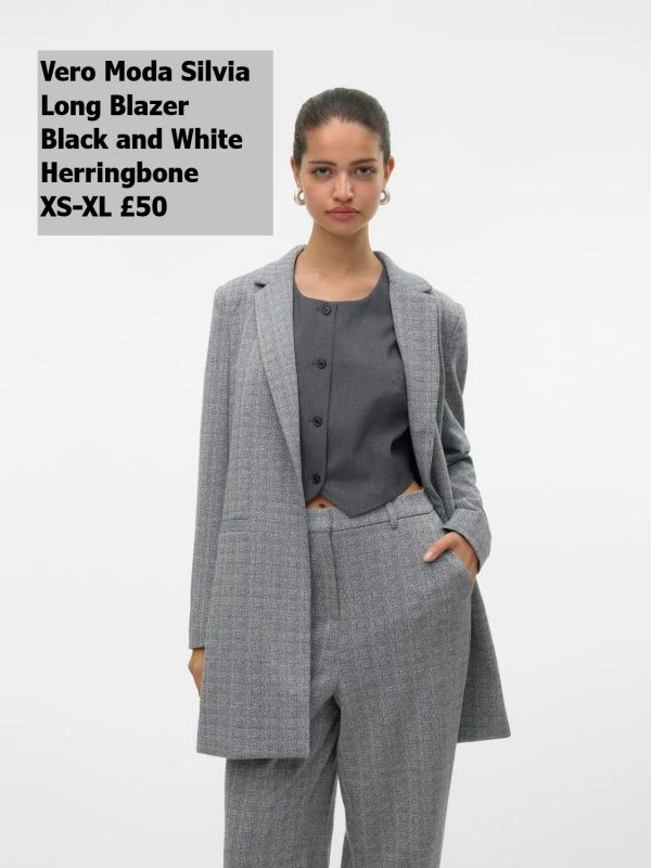 10318619 Silvia LS Long Blazer Black And White Herringbone Check XS Xl £50 Model 4