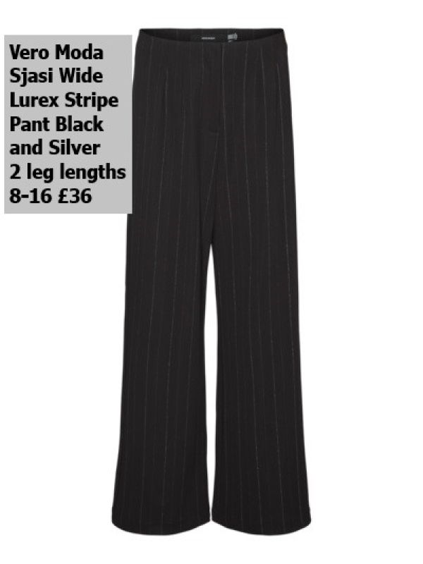 10318653 Sjasi HW Wide Lurex Stripe Pant Black Silver 8 16 Leg Lengths 30 And 32 £36