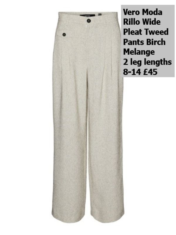 10319613 Rillo MW Wide Pleat Tweed Pants Birch Melange 2 Leg Lengths 30 And 32 8 14 £45