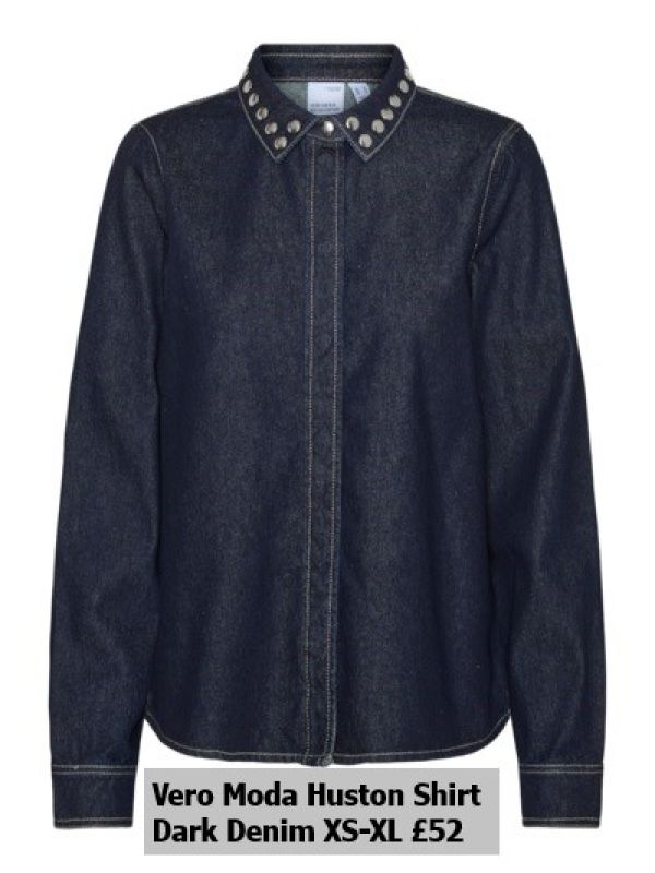 10323112 Huston LS Stud Denim Shirt Dark Blue Xs Xl £52