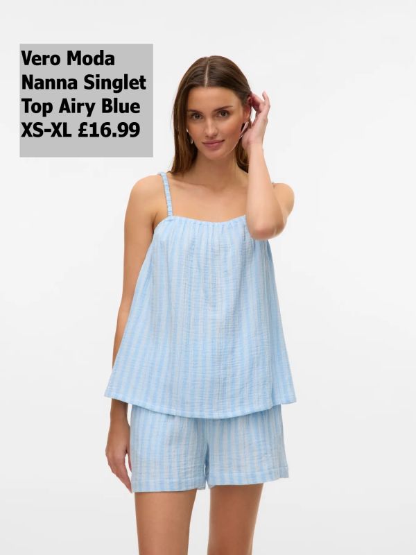 10325860 Nanna Singlet Top Airy Blue Snow White XS XL £16.99 Model 1