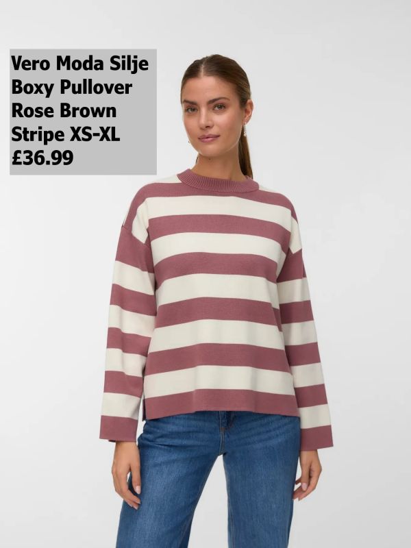 10331849 Silje Boxy Pullover Rose Brown Stripe XS XL £36.99 Model 2