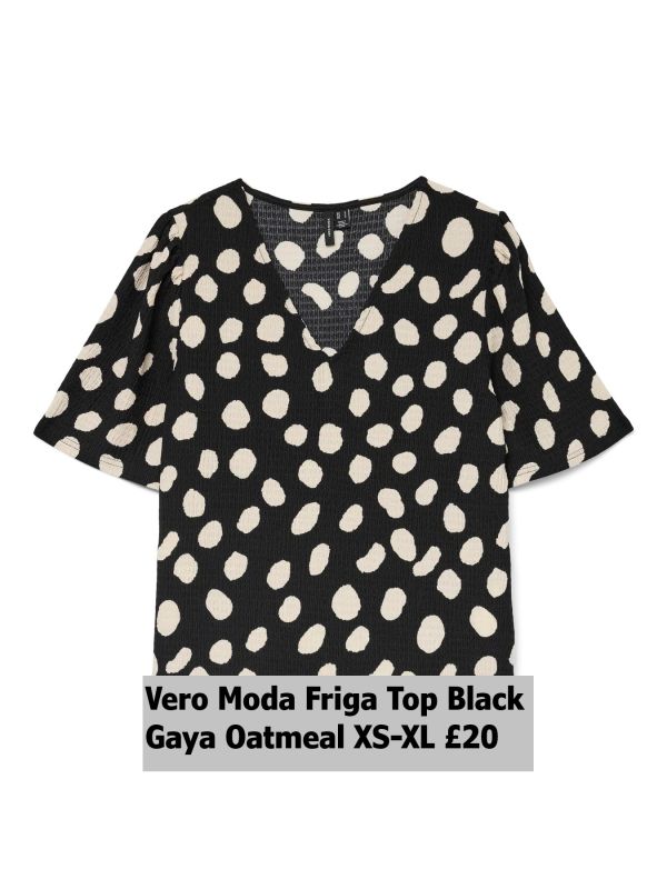 10333321 Friga V Neck Top Black Gaya Oatmeal XS XL £20