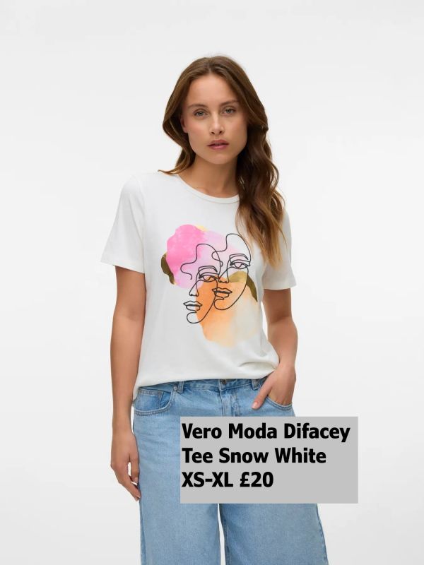 10333772 DIfacey Ss Tee Snow White Pink And Orange Faces £20 Model 1
