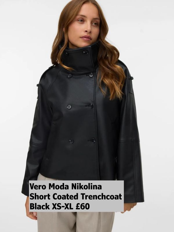 10335737 Nikolina Short Coated Trenchcoat Black £60 Model 3