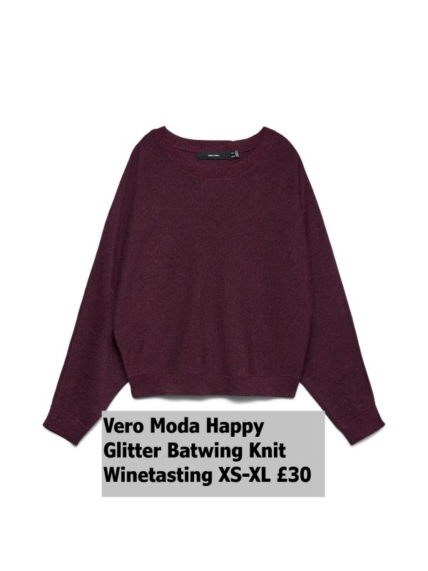 10336328 Happy Glitter LS Batwing Knit Winetasting XS XL £30