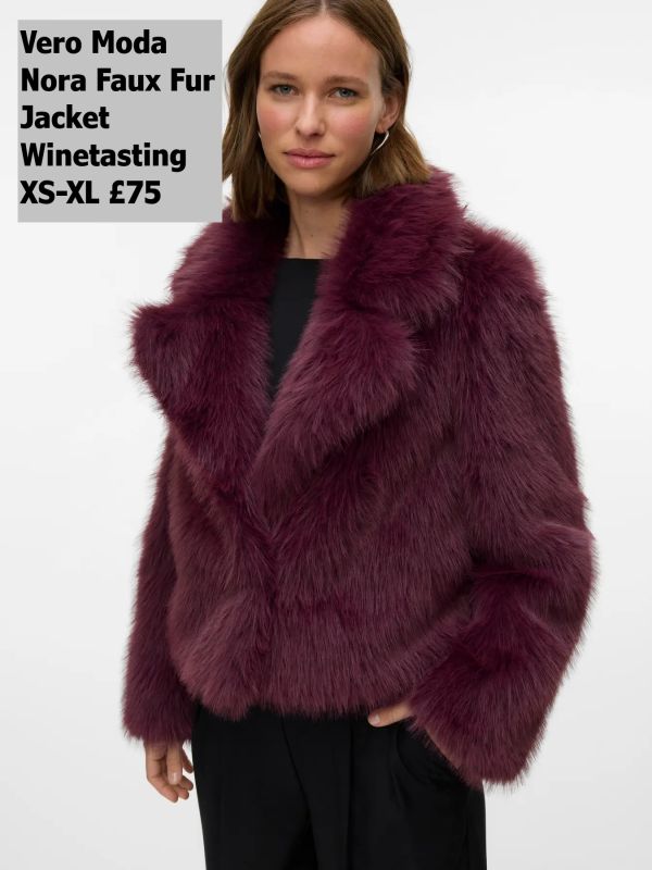 10336482 Nora Short Faux Fur Jacket Winetasting XS XL £75 Model 3