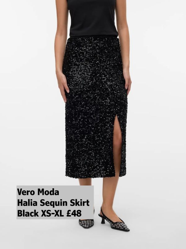 10337527 Halia Sequin Skirt Black XS XL £48 Model 1
