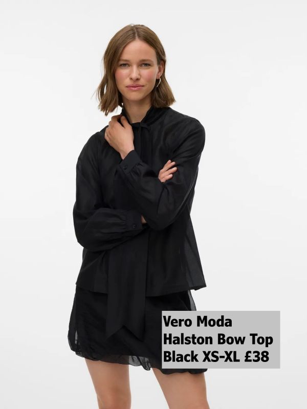 10337537 Halston LS Bow Top Black XS XL £38 Model 3