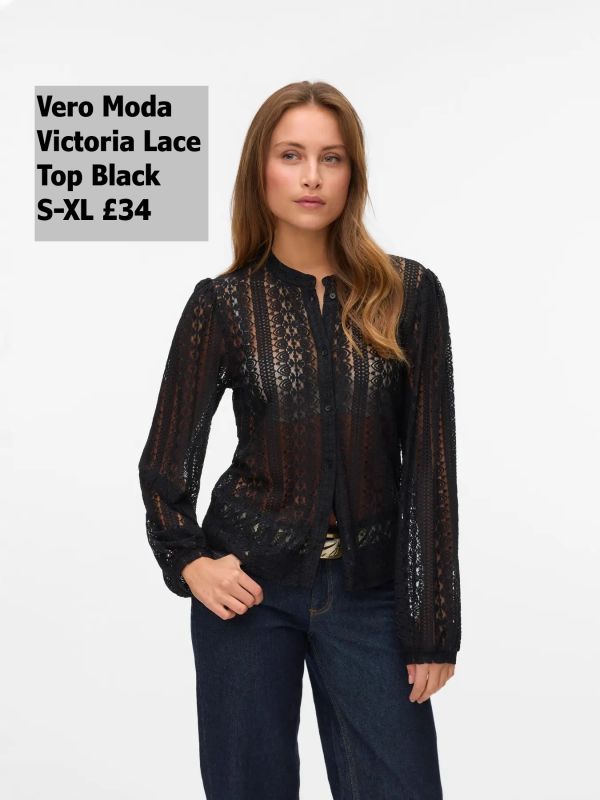 10337622 Victoria Ls Lace Top Black S XL £34 Model 1