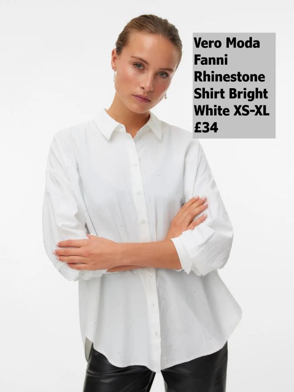 10337791 Fanni Rhinestone Shirt Bright White XS XL £34 Model 3