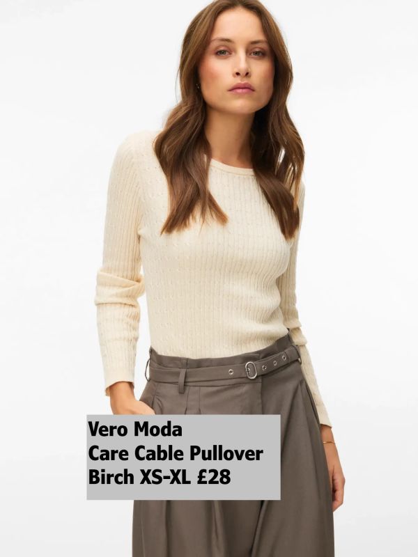 10345670 Care Cable LS Oneck Pullover Birch XS XL £28 Model 3