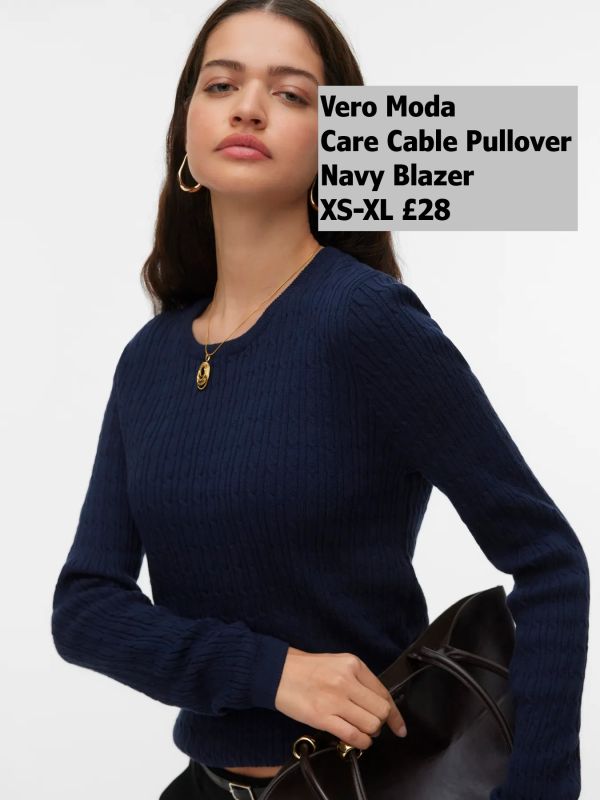 10345670 Care Cable LS Oneck Pullover Navy Blazer XS XL £28 Model 3
