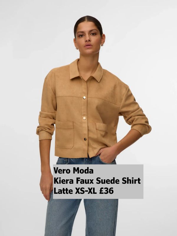 10350431 Kiera LS Faux Suede Shirt Latte XS XL £36 Model 1