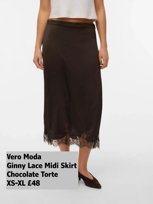 10351744 Ginny HW Lace Midi Skirt Chocolate Torte XS XL £48 Model 2