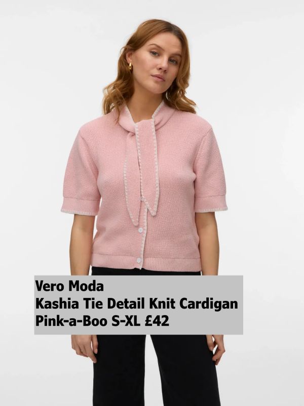 10354661 Kashia SS Tie Detail Knit Cardigan Pink A Boo S XL £42 Model 1