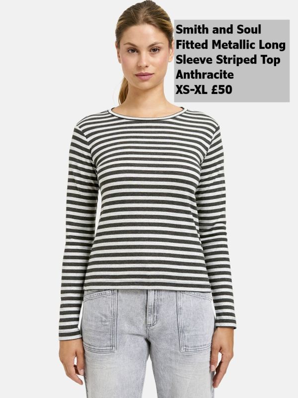 1125 1118 Fitted Metallic Long Sleeve Striped Anthracite XS XL £50 Model 1