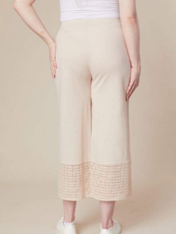 29915 051Cropped Linen Look Trouser With Embroidered Border Beige XS XL £45 Model 1