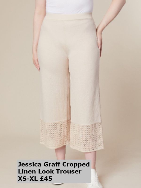 29915 051Cropped Linen Look Trouser With Embroidered Border Beige XS XL £45 Model 2