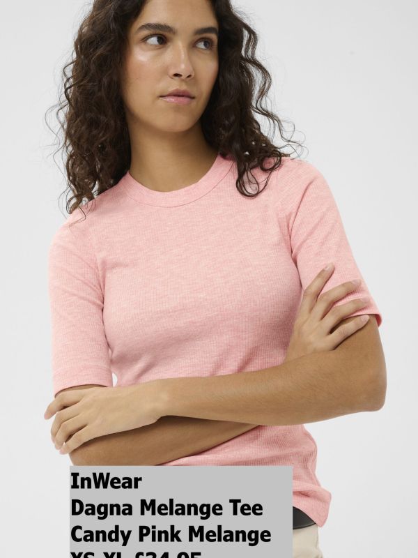 30106864 Dagna Melange T Shirt Candy Pink Melange XS XL £34.95 Model 1