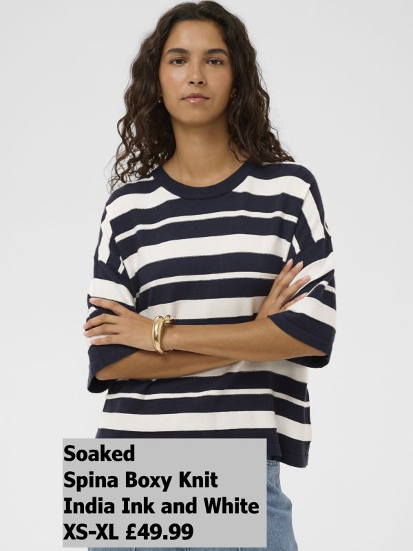 30409012 Spina Boxy Structure Pullover India Ink And White XS XL £49.99 Model 4