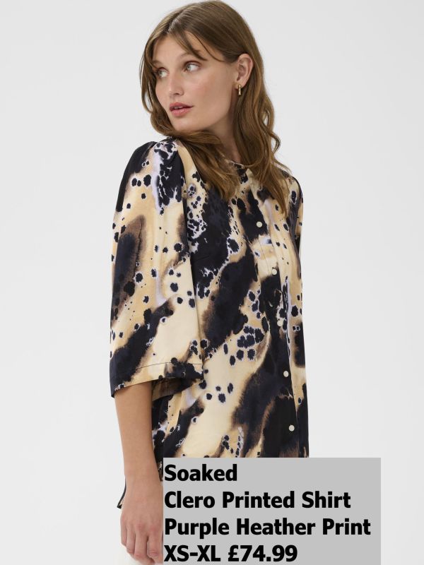 30409030 Clero Printed Shirt Purple Heather Print XS XL £74.99 Model 4