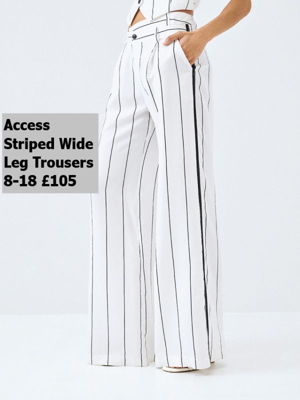 63 5024 OFWHT Striped Wide Leg Trousers 8 18 £105 Model 1