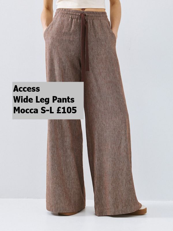 63 5089 MOCCA Elasdticated Wide Leg Pants With Striped Bands S L £105 Model 1