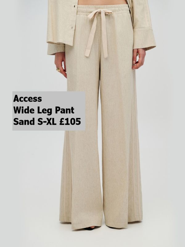 63 5089 SAND Elasdticated Wide Leg Pants With Striped Bands S XL £105 Model 1