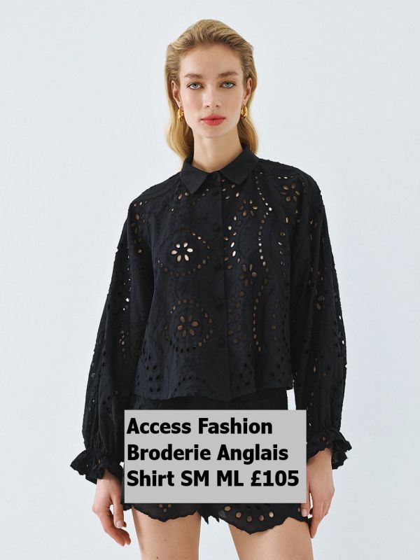 63 7007 BLACK 01 Broderie Angalis Shirt Sm ML £105 Model 1