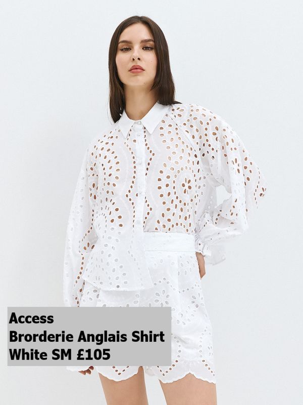 63 7007 White 01 Broderie Angalis Shirt Sm £105 Model 1