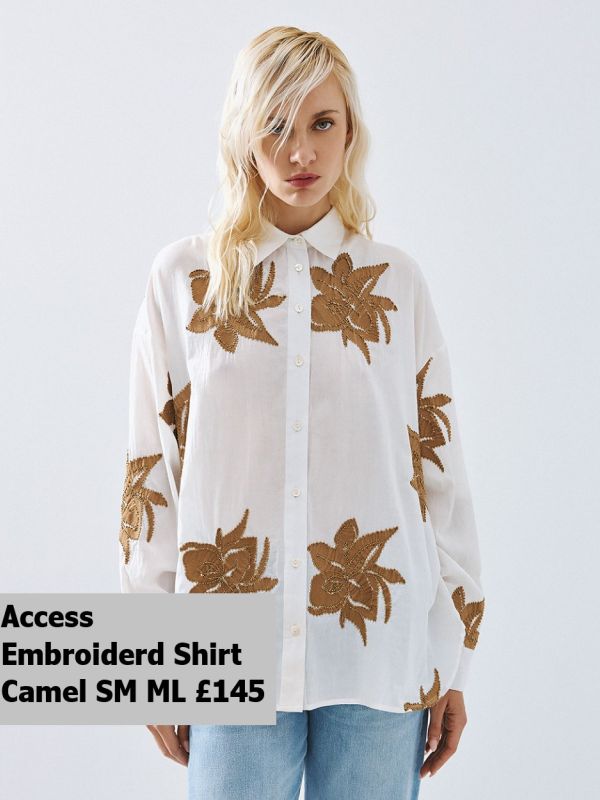 63 8008 Camel Embroidered Shirt SM ML £145 Model 1