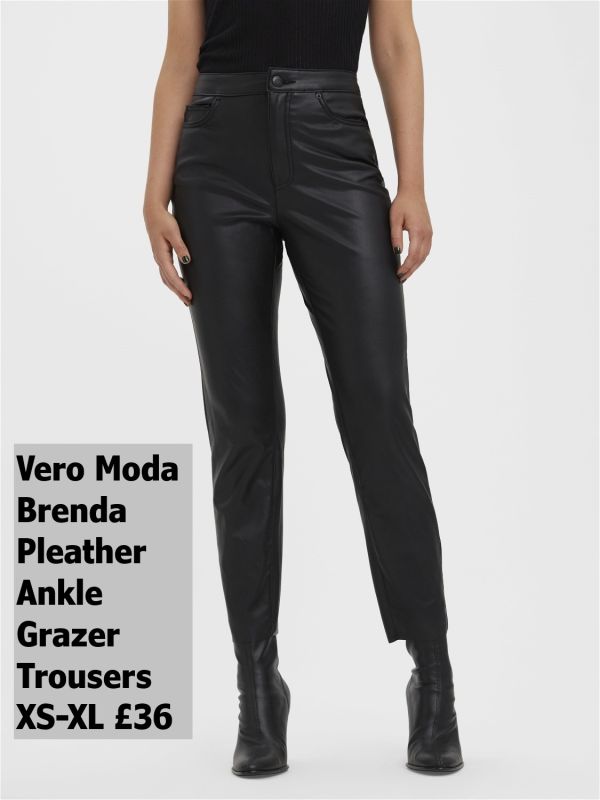 Brenda Ankle Grazer Trousers Black Pleather XS XL £36