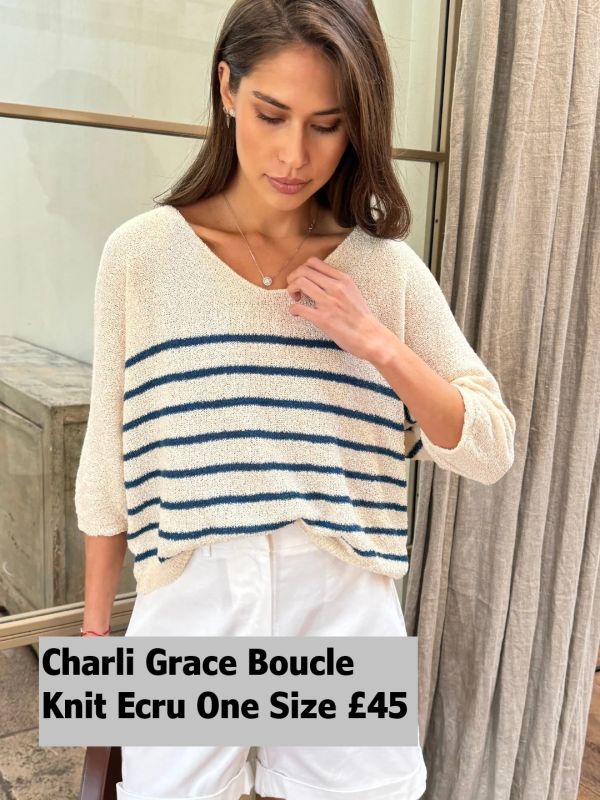 Grace Boucle Knit Ecu Blue Stripes One Size £45 Model 4