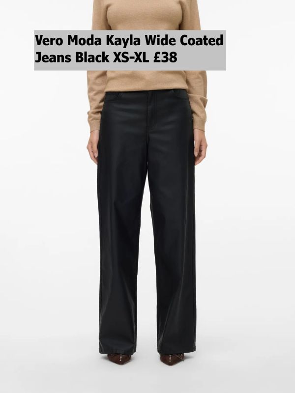 Kayla Wide Coated Jeans Black XS Xl £38 Model 1