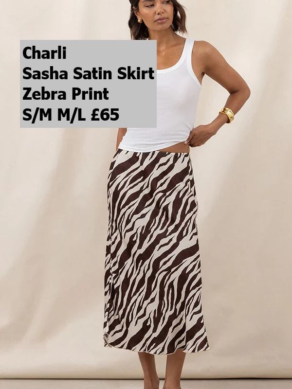 Sasha Satin Print Skirt Zebra Print SM ML £65 Model 1